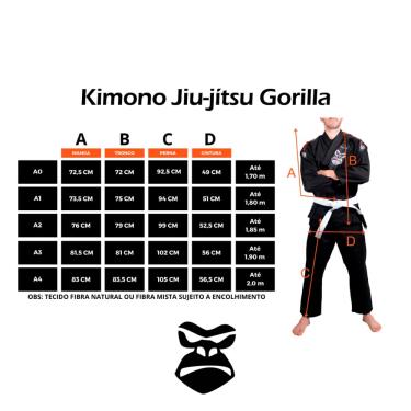 Imagem de Kimono Jiu-jitsu Masculino Competidor Competição Profissional Adulto Trançado Preto Azul Branco Gorilla (Preto, A2)