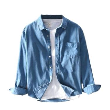 Imagem de Camiseta masculina de manga longa primavera outono casual casual algodão sólido bolso de veludo cotelê Slim Shirt Harajuku Top, Bege, GG