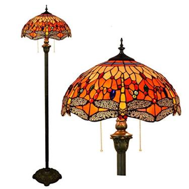 Imagem de Lustres de libélula vermelha estilo Tiffany, 3 luzes, luminárias de teto de vitral com abajur de 16 polegadas, contas de cristal vintage decoração pendente luminária suspensa para sala de estar cama