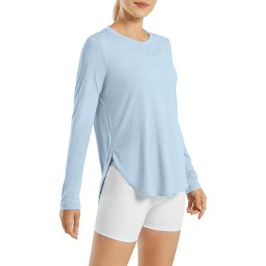 Imagem de G4Free Camisetas femininas FPS 50+ UV manga longa para treino ao ar livre academia caminhada tops secagem rápida leve, Jeans claro, XXG
