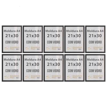 Imagem de Kit 3/5/10 Molduras A4 21x30 cm Com Vidro para Certificados Diplomas Fotos Quadros Decorativos temos cores Branca Preta Dourada Prata Tabaco (Preta, 10)