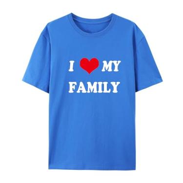Imagem de Camisetas masculinas e femininas de manga curta - I Love My Family, Azul, XXG