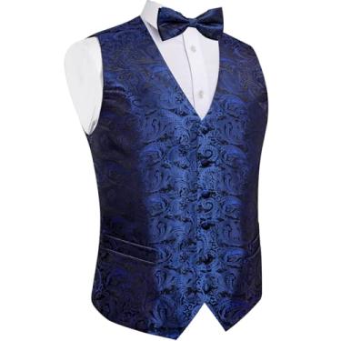 Imagem de Colete masculino de seda Paisley para vestido de smoking acessório colete masculino lenço abotoaduras gravata borboleta coletes negócios, Mj-0183, X-Large