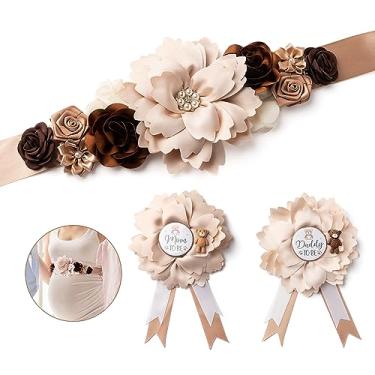 Imagem de Baby Bee Faixa para chá de bebê, faixa de gravidez, lembrança de chá de bebê, flor, cinto de barriga, Urso cáqui