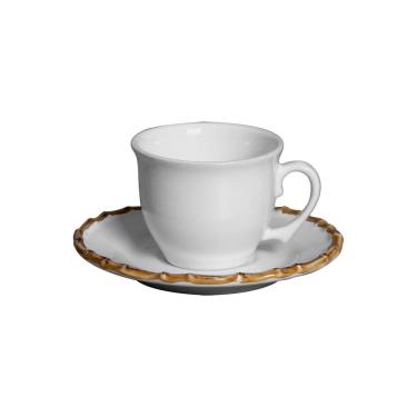 Imagem de Conjunto 6 Xícaras com Pires Cerâmica Bambu Flat Branco 200ml - Scalla