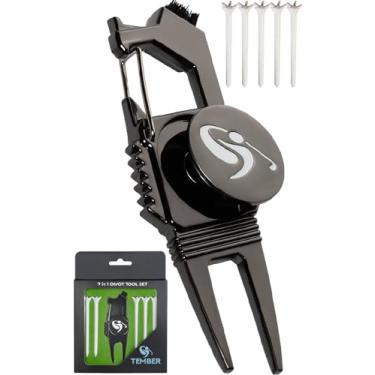 Imagem de Ferramenta de reparo de golfe Divot com marcador de bola de golfe e camisetas de golfe 8,8 cm - Acessórios de golfe para homens - Presentes de golfe para homens e mulheres - Ferramenta e escova de divô de golfe - Ferramenta de golfe multiuso 7 em 1