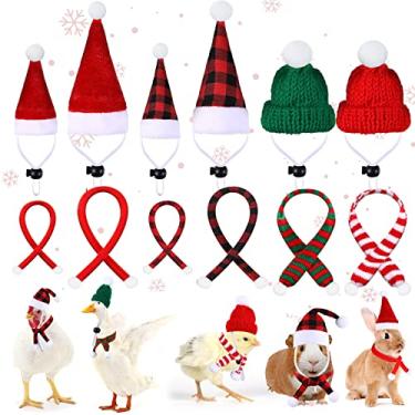 Imagem de Conjunto de 12 peças de fantasia de Natal de porquinho da índia para animais pequenos, mini chapéu de Papai Noel, conjunto de lenços, roupas para galinha, chinchila, coelho, hamster, ouriço, furões,
