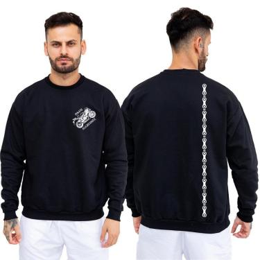 Imagem de Blusa Moletom Masculino Casual Básica Gola Redonda Moto-Masculino