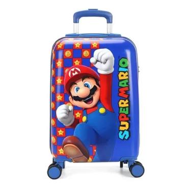 Imagem de Mala de Bordo Infantil Maxlog Super Mario ABS 360° Azul - MF10389-Unissex