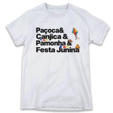 Imagem de 1 Camiseta Festa Junina São João Palavras Paçoca Canjica Pamonha Personalizada-Unissex