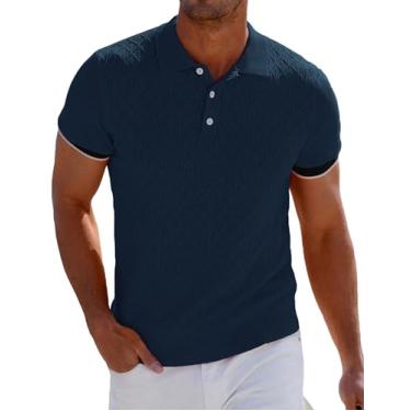Imagem de GRACE KARIN Camisas polo masculinas respiráveis manga curta leve textura de malha camisas de golfe, Azul marinho, XXG