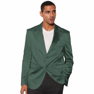 Imagem de Netsky Blazer masculino de cetim trespassado para homens, casual, leve, jaqueta de verão, casaco esportivo, Verde meia-noite, Medium
