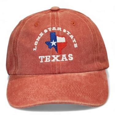 Imagem de The Celly Plug Bonés com bandeira do Texas para homens e mulheres, boné de beisebol bordado de algodão ajustável Lone Star State, Laranja, Tamanho �nica