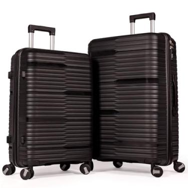 Imagem de Kit Mala De Viagem 32Kg E 23Kg Polipropileno 8 Rodas 360 Tamanho Conjunto Jogo Media E Grande Para Despachar Rígida Leve Resistente (PRETO, 2-Peças (M/G))