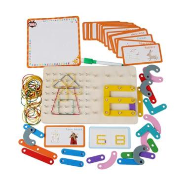 Imagem de Almencla Geoboard de madeira brinquedos educativos gráficos brinquedo diy com cartões padrão e faixas de borracha para meninos meninas crianças presente de