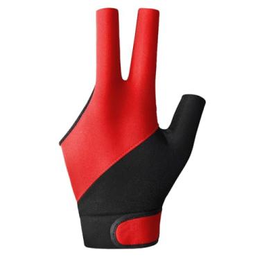 Imagem de Dynwave Luva de bilhar com três dedos, luva para taco de bilhar, acessórios de bilhar, luva elástica leve, luvas de sinuca para jogar adultos, Vermelho