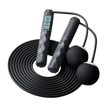 Imagem de Fancyes Corda de pular ponderada com contador, corda de pular sem fio, corda de pular digital para exercícios, homens, mulheres, iniciantes, adultos e, PRETO