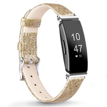 Imagem de Pulseira de couro para Fitbit Inspire 2 para mulheres pulseiras de substituição de couro macio e fino para Fitbit Inspire HR/Fitbit Inspire/Fitbit Ace 2 Fitness Tracker (ouro brilhante)