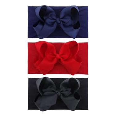 Imagem de Lanmerry Bandanas e laços de cabelo para bebês meninas – Faixas de cabelo de nylon com laço de fita para recém-nascidos, bebês e crianças de 6 a 12 meses