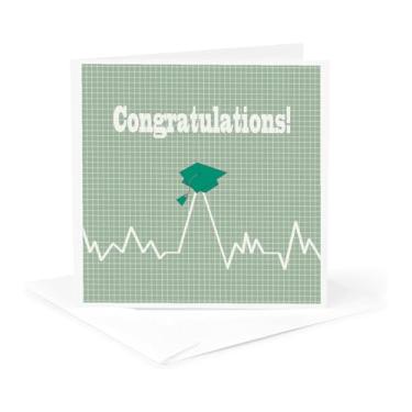 Imagem de 3dRose Cartão de felicitações batida coração com tampa de graduação em papel gráfico, tema médico, verde, 15 x 15 cm (gc_262858_5)