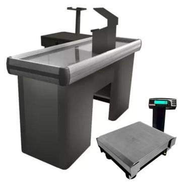 Imagem de Caixa Supermercado Empacotador Preto 1,50m Check Out E Balança 30kg Urano Bivolt