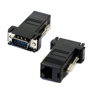 Imagem de chenyang Pacote com 2 adaptadores RJ45 para VGA VGA 15 pinos macho para RJ45 Cat5 Cat6 fêmea Ethernet extensor conversor adaptador para monitor e projetor