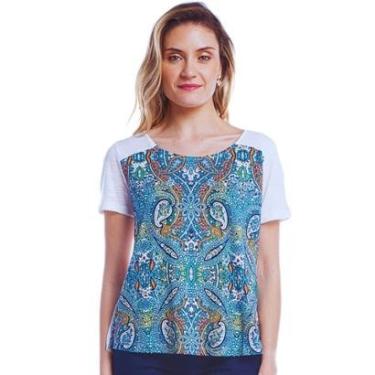 Imagem de Blusa Feminina Tecido Leve Estampada Arabesco Mosaico Camiseta Verão Calor Moda Tendencia VL0508-Feminino