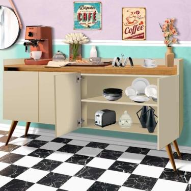 Imagem de Buffet Aparador Balcão Cantinho do Café Cozinha e Sala De Jantar Retrô Vintage 4 Portas Gold Primus - Pérola/Mel