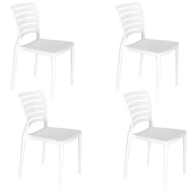 Imagem de Kit 4 Cadeiras Tramontina Sofia Branca sem Braços Encosto Vazado Horiz