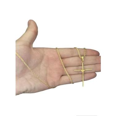 Imagem de Cordão Cadeado 1mm + Pingente Cruz Fio - Banhado A Ouro - ToJoia18k