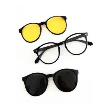 Imagem de Armação Óculos Sol Feminino Grau 3 Em 1 Redondo Arizona - Shark Óculos