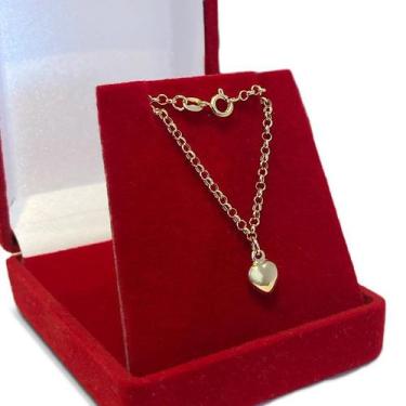 Imagem de Tornozeleira de Ouro 18k Portuguesa Com Berloque Pingente Coração Elo 
