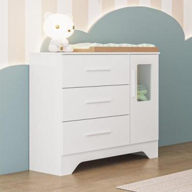 Imagem de Cômoda Infantil 1 Porta com Janela Retangular e 3 Gavetas 100% Mdf Lia
