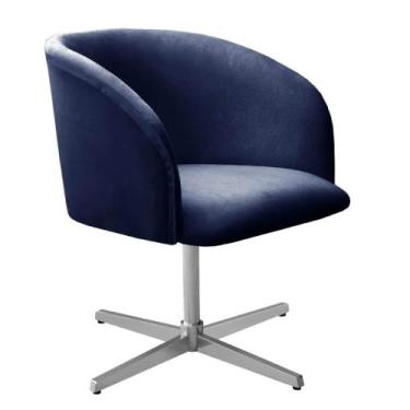 Imagem de Poltrona Decorativa Atenas Pé Giratória Cromado Facilita Decor, AZUL M