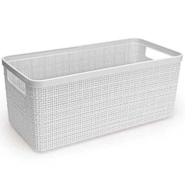 Imagem de Cesto Organizador Plástico Juta Alongado 27,5Cm Médio Branco - Nitron