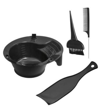 Imagem de Kit Tintura Coloração Tigela Pincel Plaquete e Pente Separador Mechas 