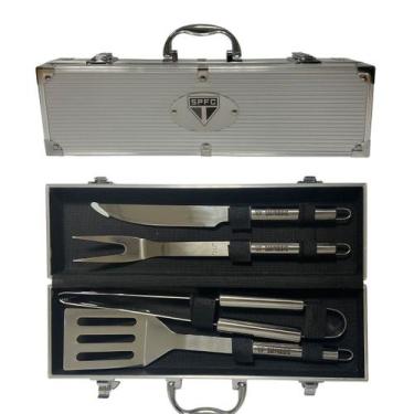 Imagem de Kit Churrasco Inox c/ 4 Peças São Paulo SPFC Licenciado - Cebola e Tat
