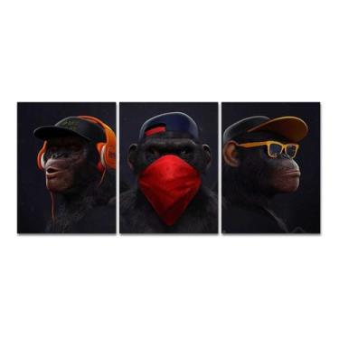 Imagem de Quadro Decorativo Gangue Macacos Sábios Para Quarto 3 Peças - NEYRAD