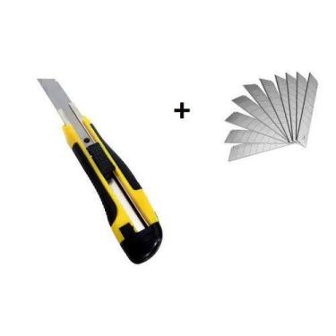 Imagem de Estilete emborrachado metalico 18mm com 3 laminas hammer pro