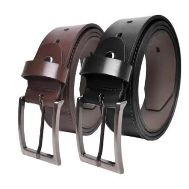 Imagem de Kit 2 Cintos Casual Masculino de Couro Premium Preto Marrom - RIJEERO,