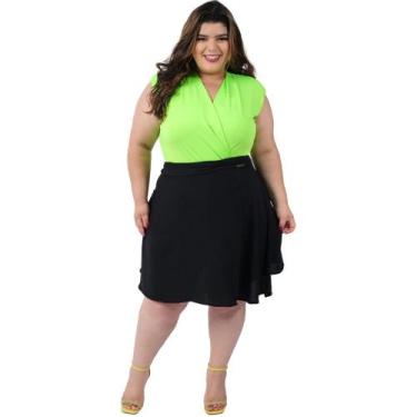 Imagem de Saia Envelope Transpassada Curta Feminina Plus Size Catwalk Preta, XG,