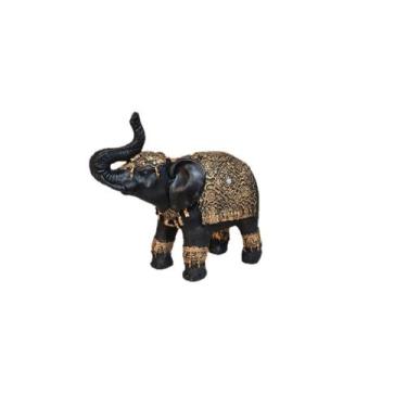Imagem de Elefante Da Sorte Indiano de Resina Preto com Manto Dourado - Decore C