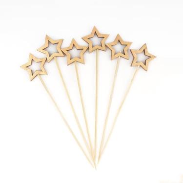 Imagem de hhdatc Palitos de coquetel Gold Stars com 14 cm de comprimento para aperitivos, enfeites de frutas e bebidas, decorações de festa de aniversário e Natal