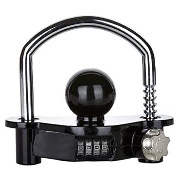 Imagem de SUCOLE Trava de engate de reboque de reboque de segurança ajustável trava de reboque de barco de segurança universal resistente acoplador de aço trava de língua para reboque de viagem preto