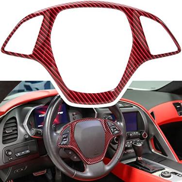 Imagem de Revestimento de cobertura de volante de fibra de carbono para Chevrolet Corvette C7 Z06 Z51 ZR1 Stingray Grand Sport 2014 2015 2016 2017 2018 2019 Acessórios de interiores (Vermelho)