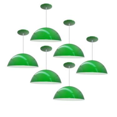 Imagem de Kit 6 Luminária Pendente Meia Lua 50cm Interior Branco Brilho Com Fiaç