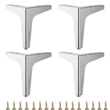 Imagem de Conjunto de 4 pernas de móveis de metal cromado brilhante de 15 cm, pés de móveis de metal triangular, substituição DIY para suporte de TV, sofá, cômoda, armário, penteadeira (cromada)