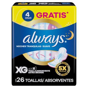 Imagem de ABSORVENTE ALWAYS NOTURNO XG 31cm SUAVE C/ ABAS LV26 PG22UN
