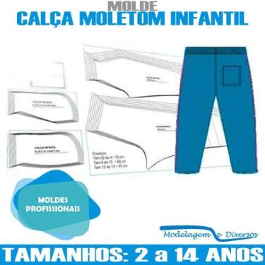 Imagem de Molde Calça De Moletom Infantil, Modelagem&Diversos, Tamanhos 2 a 14 a