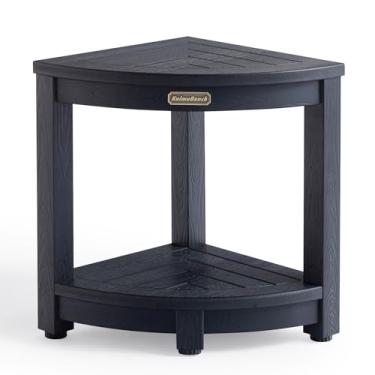 Imagem de Banco de chuveiro para chuveiro interno, banqueta de chuveiro de canto de madeira de poliéster, assento de banheiro de plástico para depilação de pernas, assento de cadeira de chuveiro, descanso de pé de chuveiro com pés ajustáveis, antimofo e antiderrapante, preto